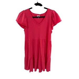 J Crew Coral Pink Tiered Flutter Sleeve V Neck Casual Dress Size S